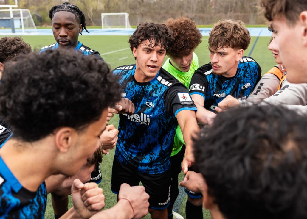 League1 Ontario soccer action between Oakville SC and Rush Academy on May 3, 2025 at Sheridan College in Oakville