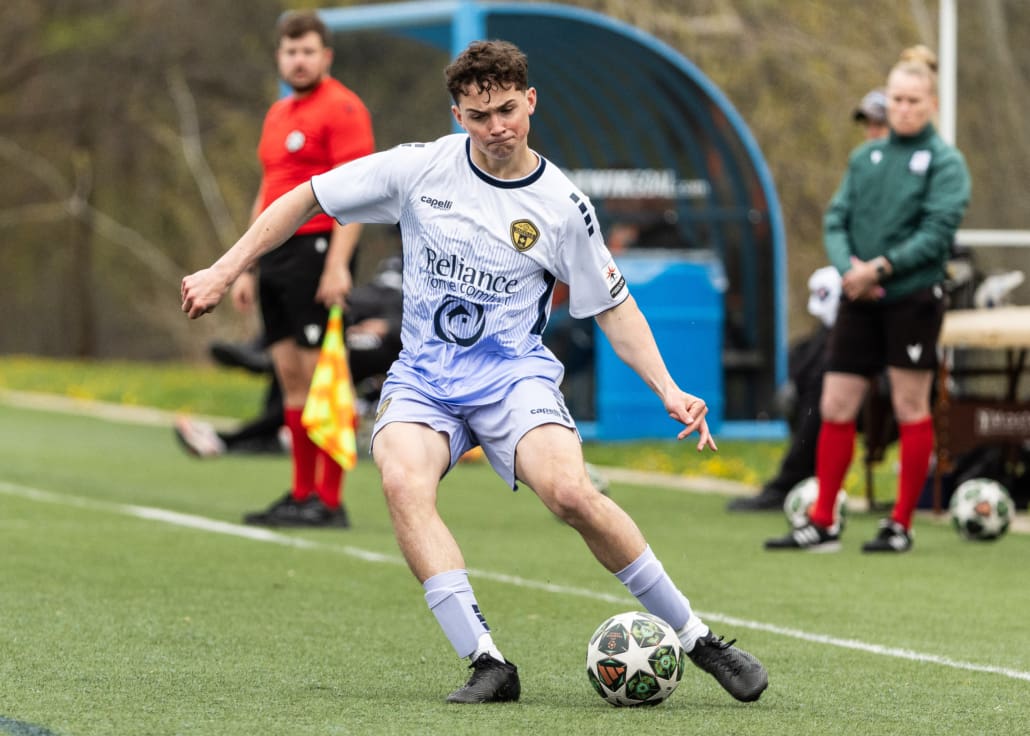 League1 Ontario soccer action between Oakville SC and Rush Academy on May 3, 2025 at Sheridan College in Oakville