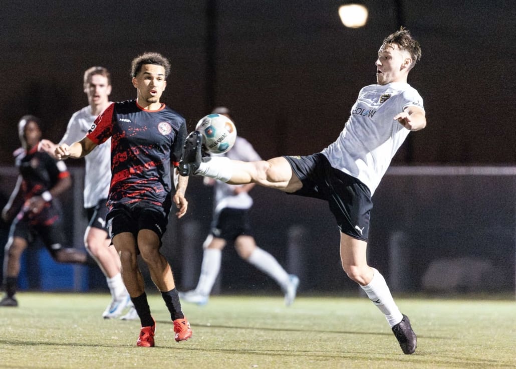 League1 Ontario soccer action between North Mississauga SC and Waterloo United on May 9, 2025 at RIM Park in Waterloo