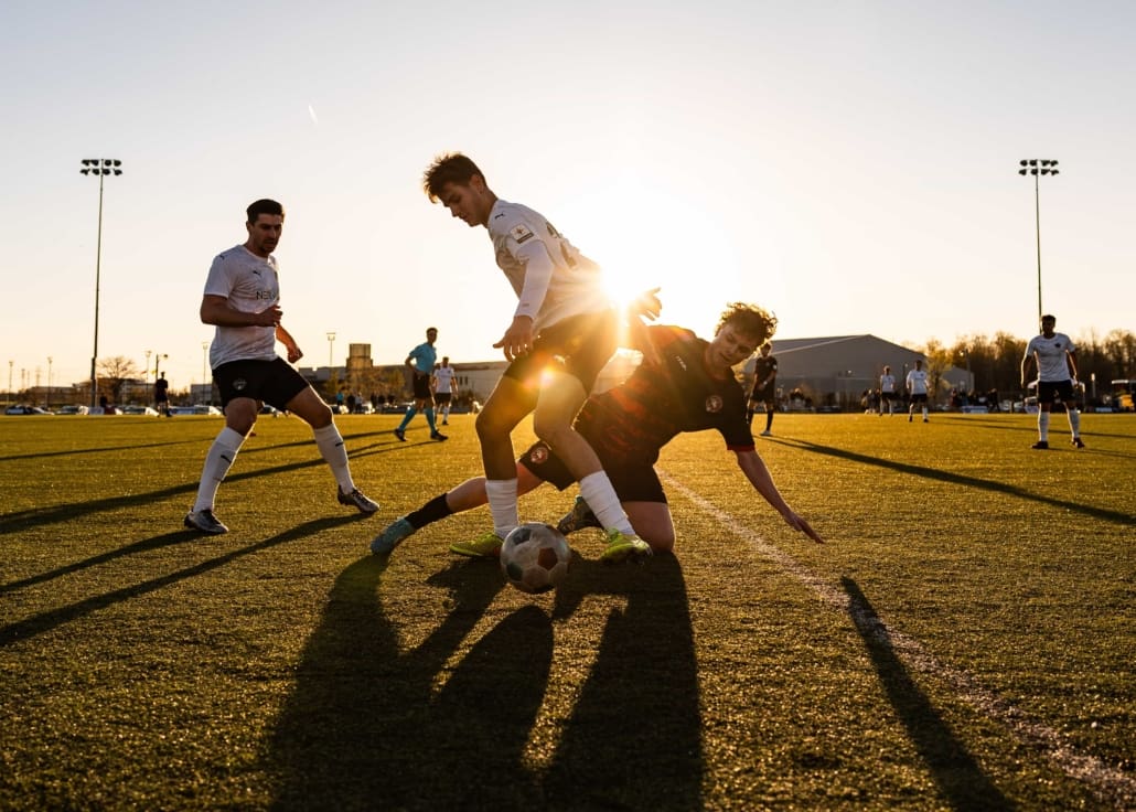 League1 Ontario soccer action between North Mississauga SC and Waterloo United on May 9, 2025 at RIM Park in Waterloo