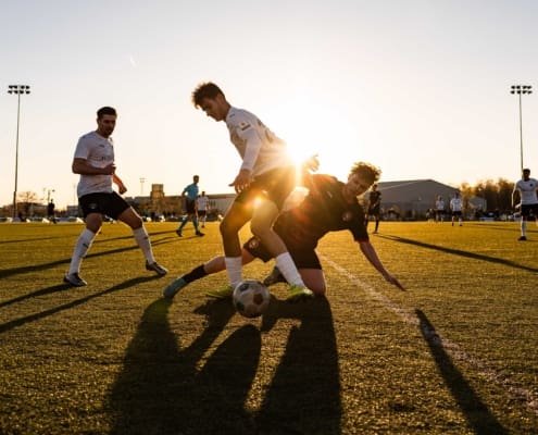 League1 Ontario soccer action between North Mississauga SC and Waterloo United on May 9, 2025 at RIM Park in Waterloo