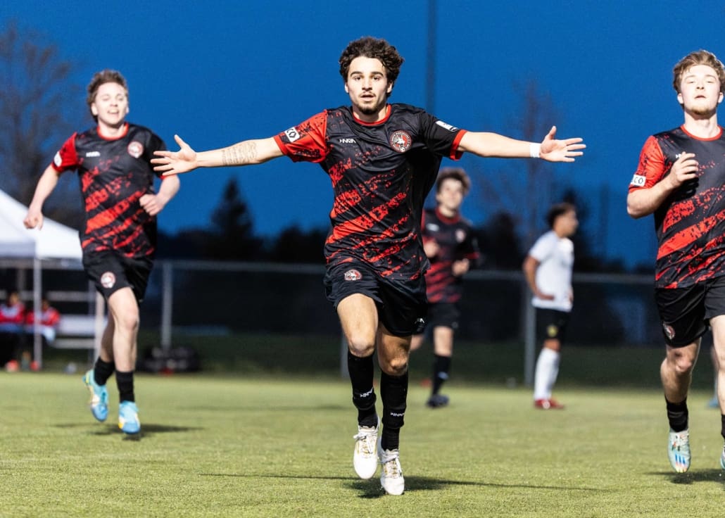 League1 Ontario soccer action between North Mississauga SC and Waterloo United on May 9, 2025 at RIM Park in Waterloo