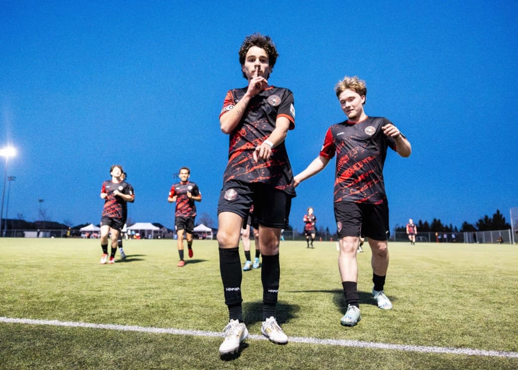 League1 Ontario soccer action between North Mississauga SC and Waterloo United on May 9, 2025 at RIM Park in Waterloo
