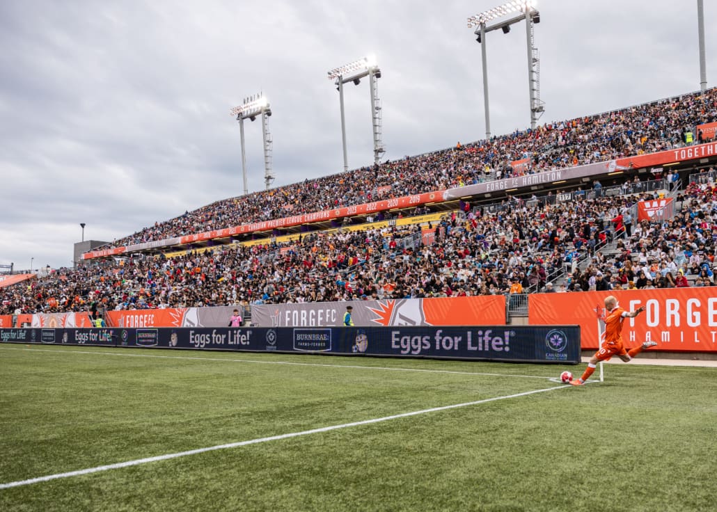 Canadian Premier League soccer action between Atlético Ottawa and Forge FC on May 13, 2025 at Hamilton Stadium in Hamilton