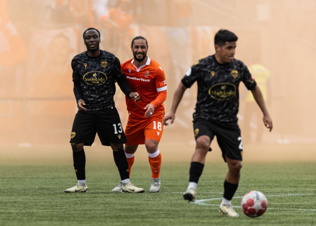 Canadian Premier League soccer action between Atlético Ottawa and Forge FC on May 13, 2025 at Hamilton Stadium in Hamilton