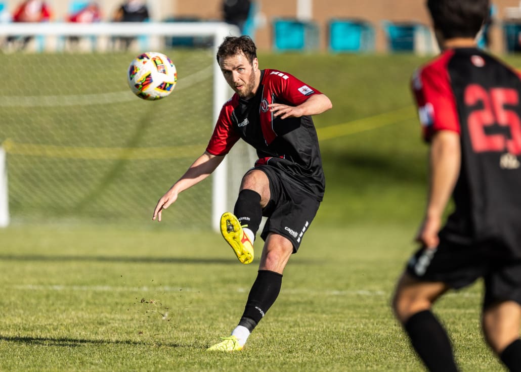 League1 Ontario soccer action between Masters FA and Guelph United on May 25, 2025 at Centennial Bowl in Guelph