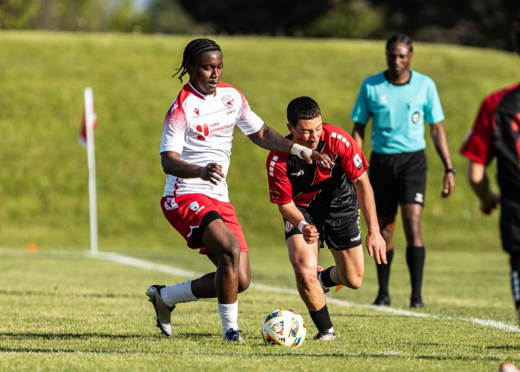 League1 Ontario soccer action between Masters FA and Guelph United on May 25, 2025 at Centennial Bowl in Guelph