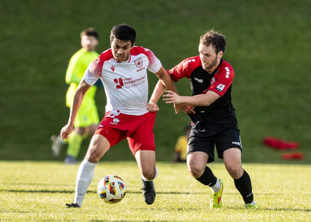 League1 Ontario soccer action between Masters FA and Guelph United on May 25, 2025 at Centennial Bowl in Guelph