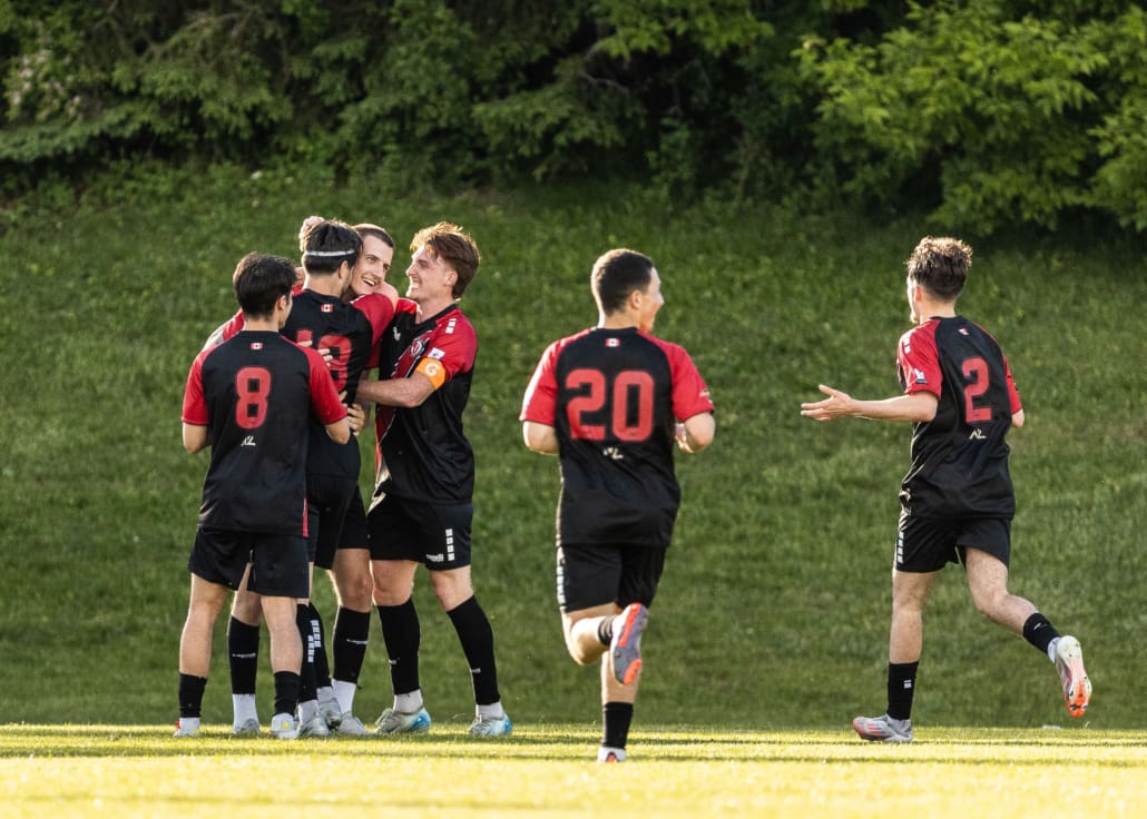 League1 Ontario soccer action between Masters FA and Guelph United on May 25, 2025 at Centennial Bowl in Guelph