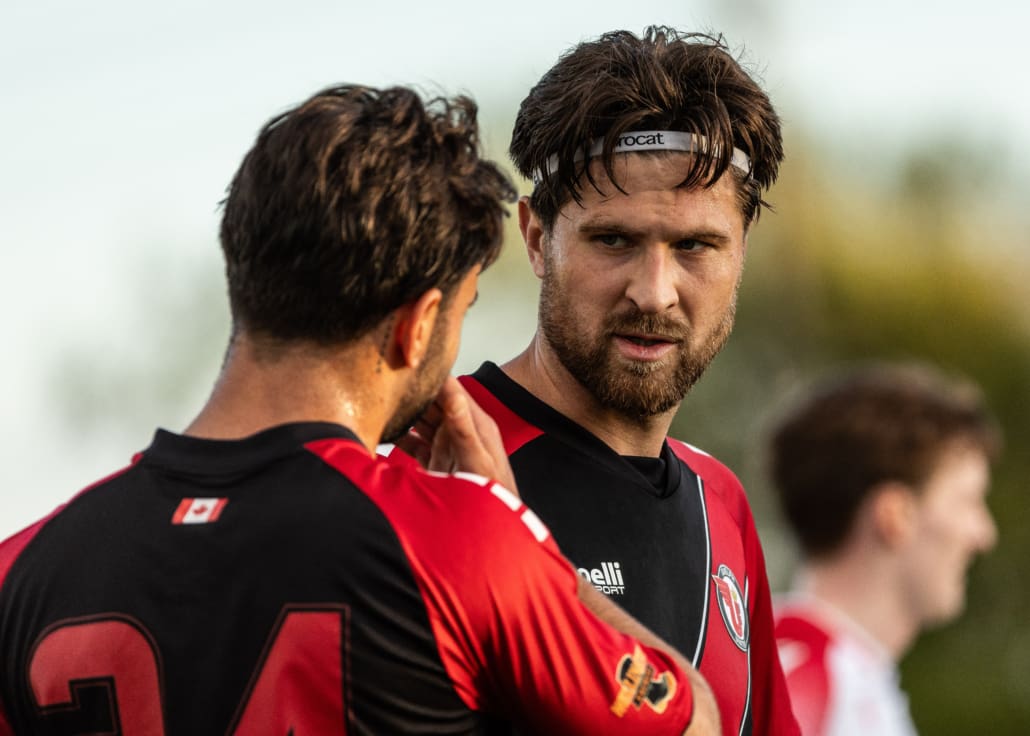 League1 Ontario soccer action between Masters FA and Guelph United on May 25, 2025 at Centennial Bowl in Guelph