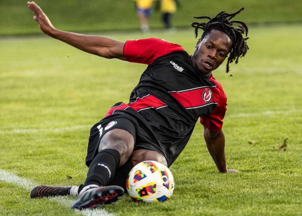League1 Ontario soccer action between Masters FA and Guelph United on May 25, 2025 at Centennial Bowl in Guelph