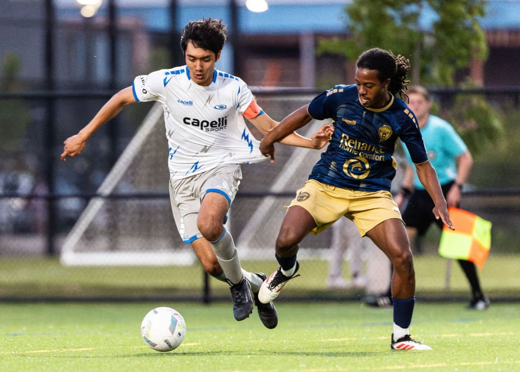 League1 Ontario soccer action between Rush Academy and Oakville SC on June 12, 2025 at Sixteen Mile