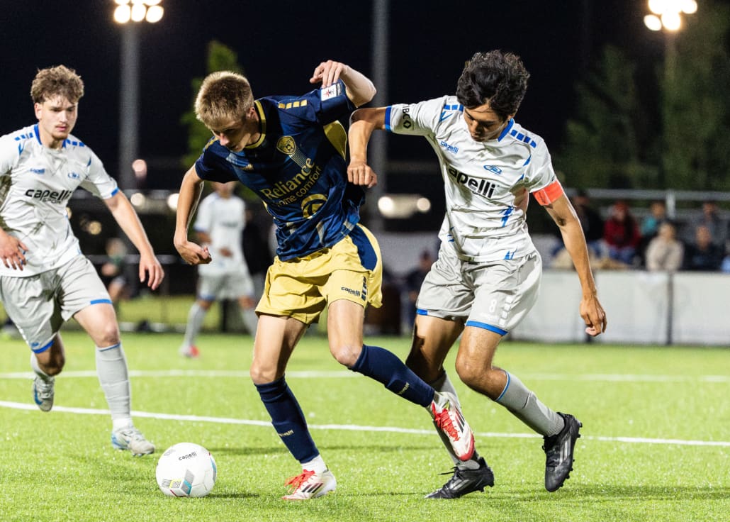 League1 Ontario soccer action between Rush Academy and Oakville SC on June 12, 2025 at Sixteen Mile