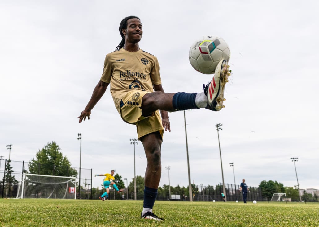 League1 Ontario soccer action between Vaughan Azzurri and Oakville SC on June 18, 2025 at Pine Glen Park in Oakville