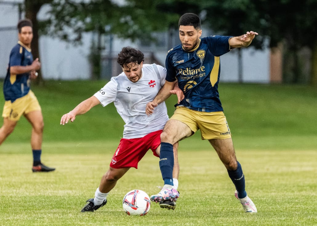 League1 Ontario soccer action between Vaughan Azzurri and Oakville SC on June 18, 2025 at Pine Glen Park in Oakville
