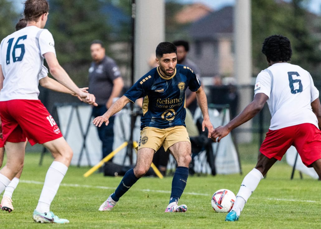 League1 Ontario soccer action between Vaughan Azzurri and Oakville SC on June 18, 2025 at Pine Glen Park in Oakville