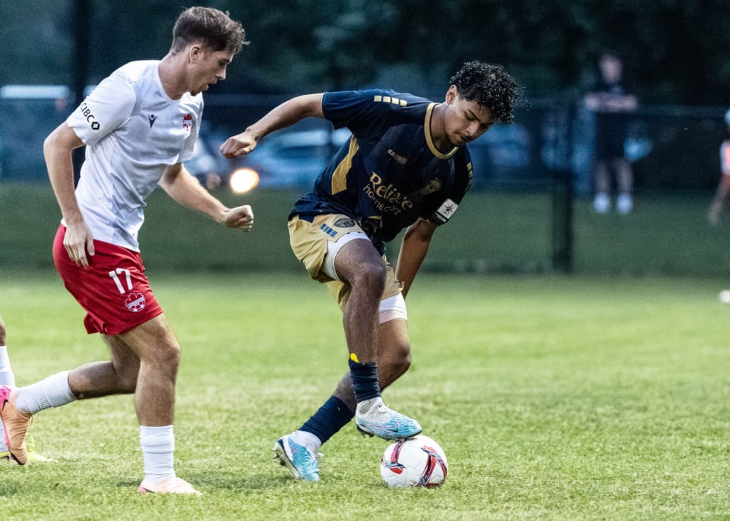 League1 Ontario soccer action between Vaughan Azzurri and Oakville SC on June 18, 2025 at Pine Glen Park in Oakville