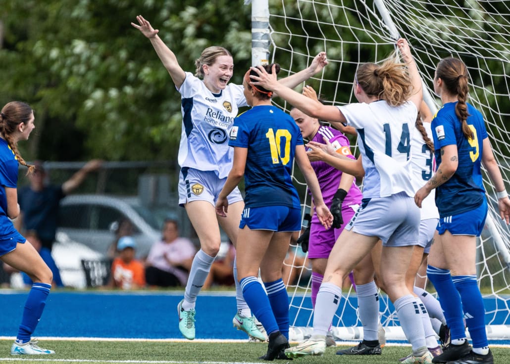 League1 Ontario soccer action between Burlington SC and Oakville SC on July 6, 2025 at Bronte Athletic Park in Oakville