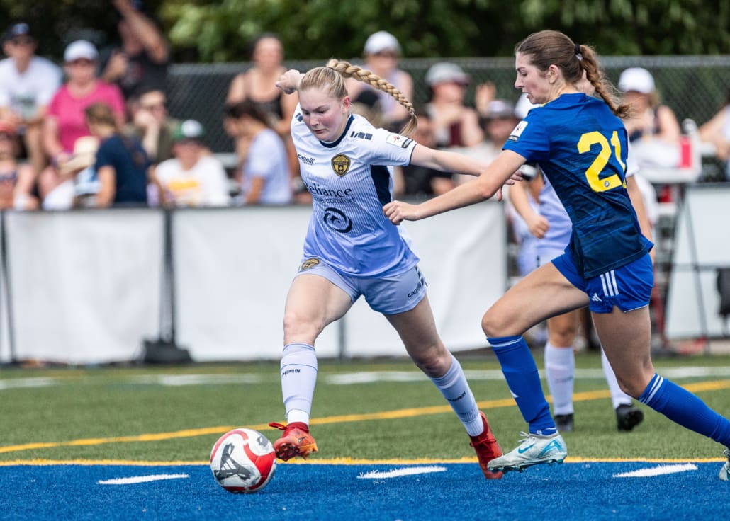 League1 Ontario soccer action between Burlington SC and Oakville SC on July 6, 2025 at Bronte Athletic Park in Oakville