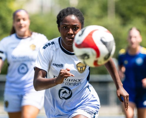 League1 Ontario soccer action between Burlington SC and Oakville SC on July 6, 2025 at Bronte Athletic Park in Oakville