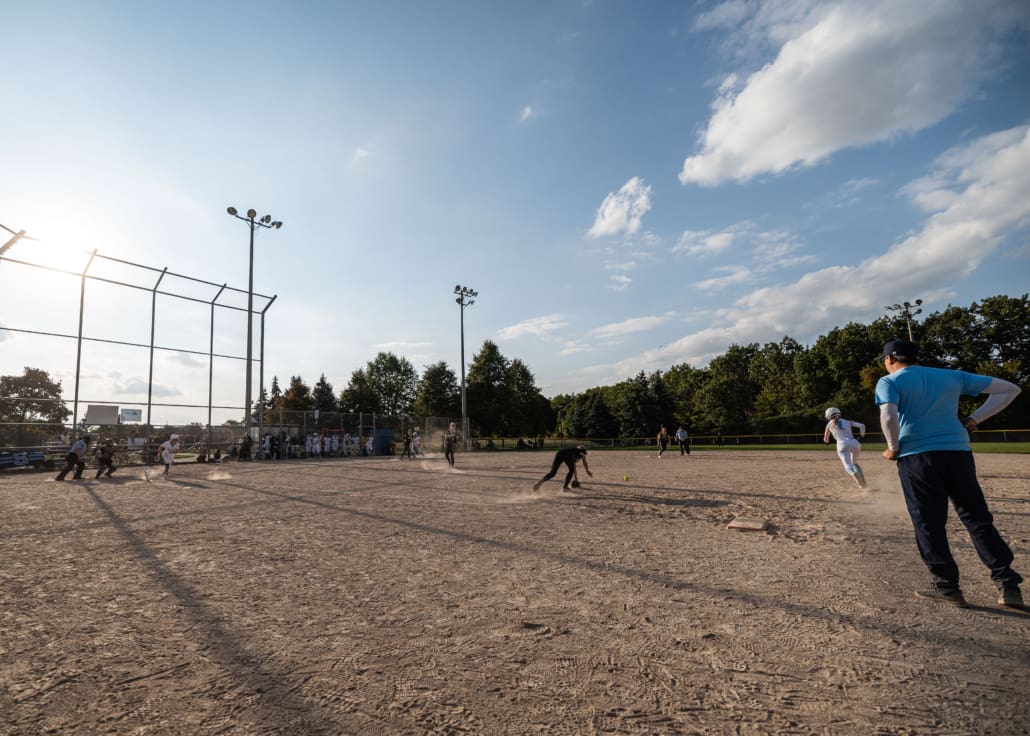 Ontario Colleges Athletic Association softball action between the Conestoga Condors and the Sheridan Bruins on September 18, 2025 at Quenippenon Meadows Community Park