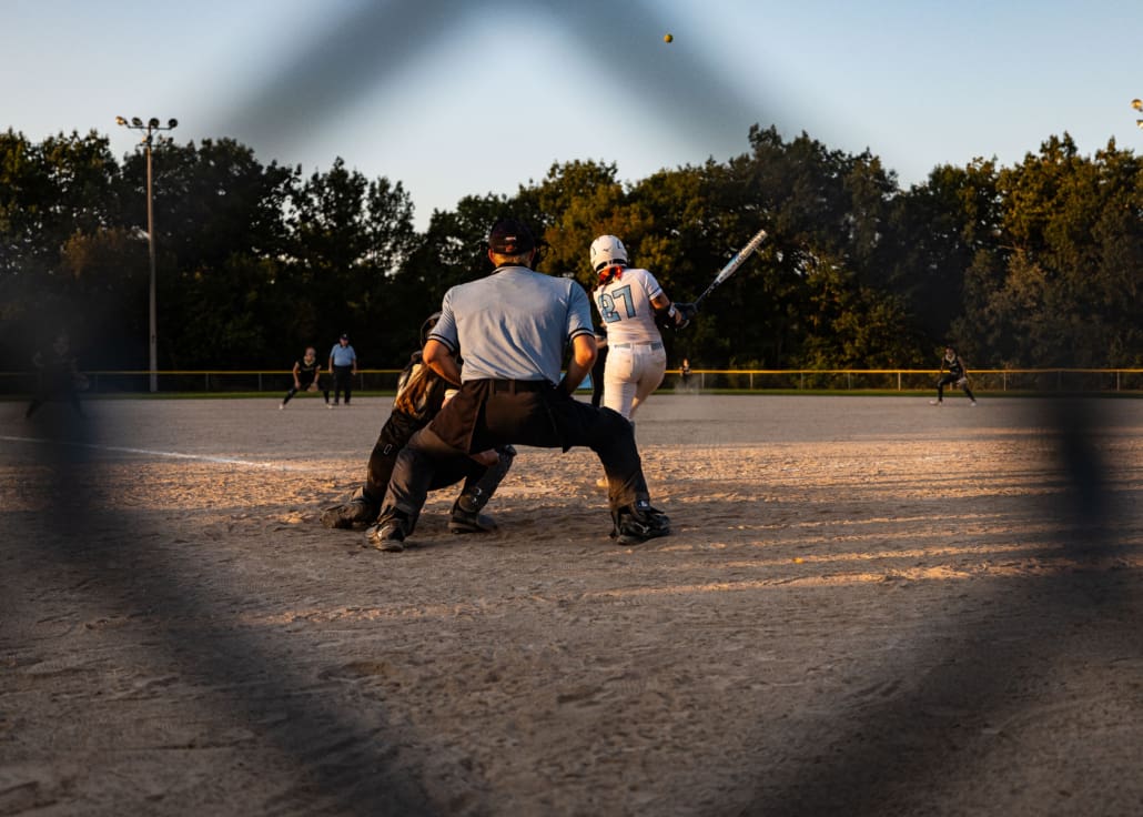 Ontario Colleges Athletic Association softball action between the Conestoga Condors and the Sheridan Bruins on September 18, 2025 at Quenippenon Meadows Community Park