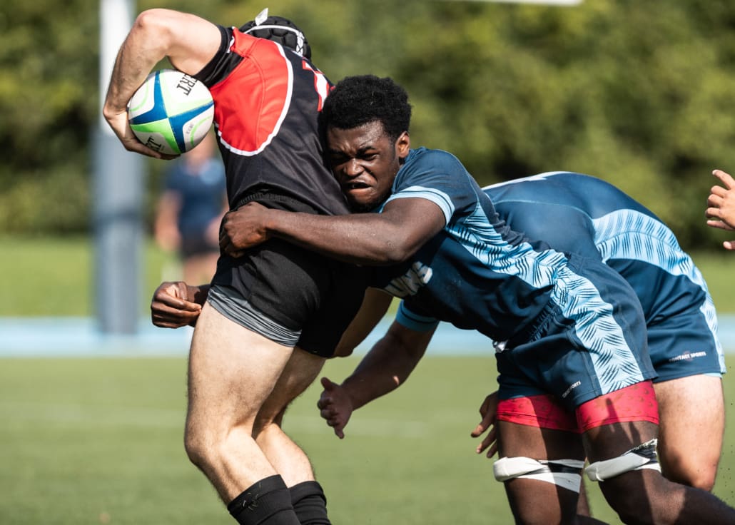 Ontario Colleges Athletic Association rugby game between the Sheridan Bruins and the Seneca Sting on September 27, 2025 at Sheridan College