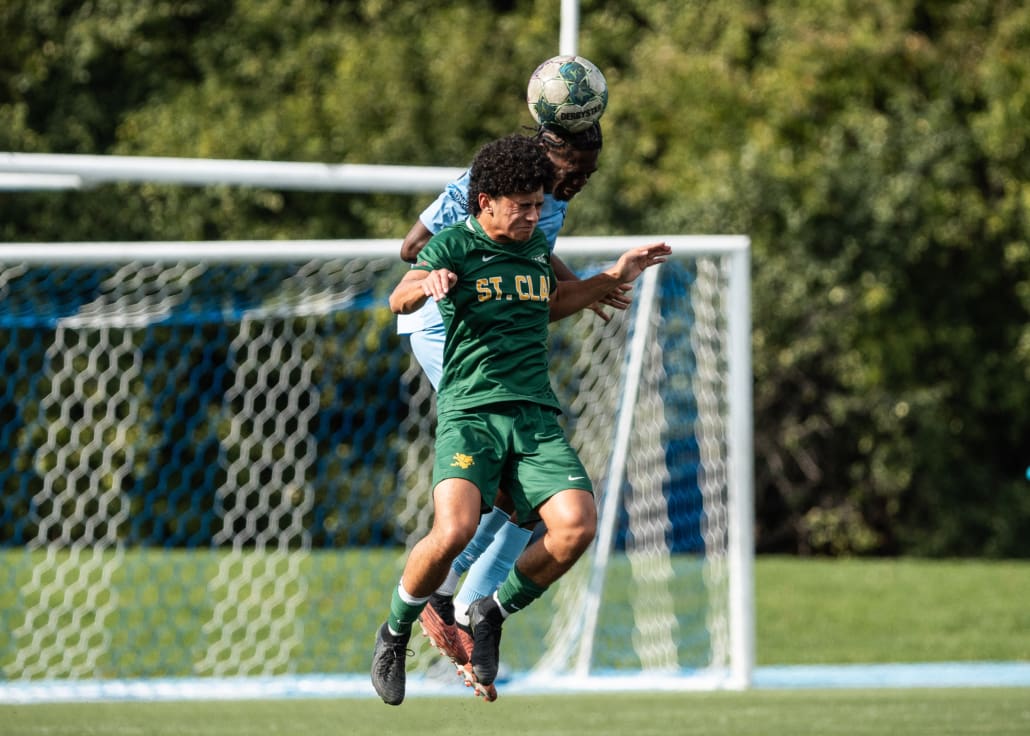 Ontario Colleges Athletic Association soccer action between the St. Clair Saints and Sheridan Bruins on September 27, 2025 at Sheridan College