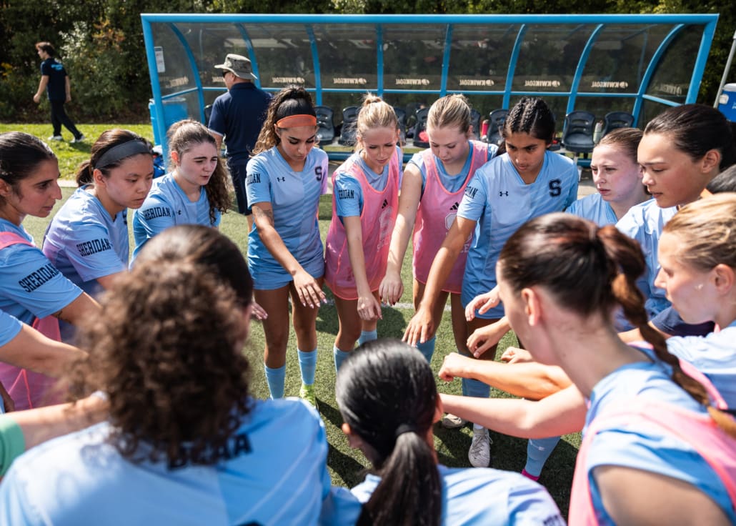 Ontario Colleges Athletic Association soccer action between the St. Clair Saints and Sheridan Bruins on September 27, 2025 at Sheridan College