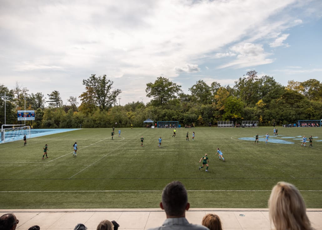 Ontario Colleges Athletic Association soccer action between the St. Clair Saints and Sheridan Bruins on September 27, 2025 at Sheridan College