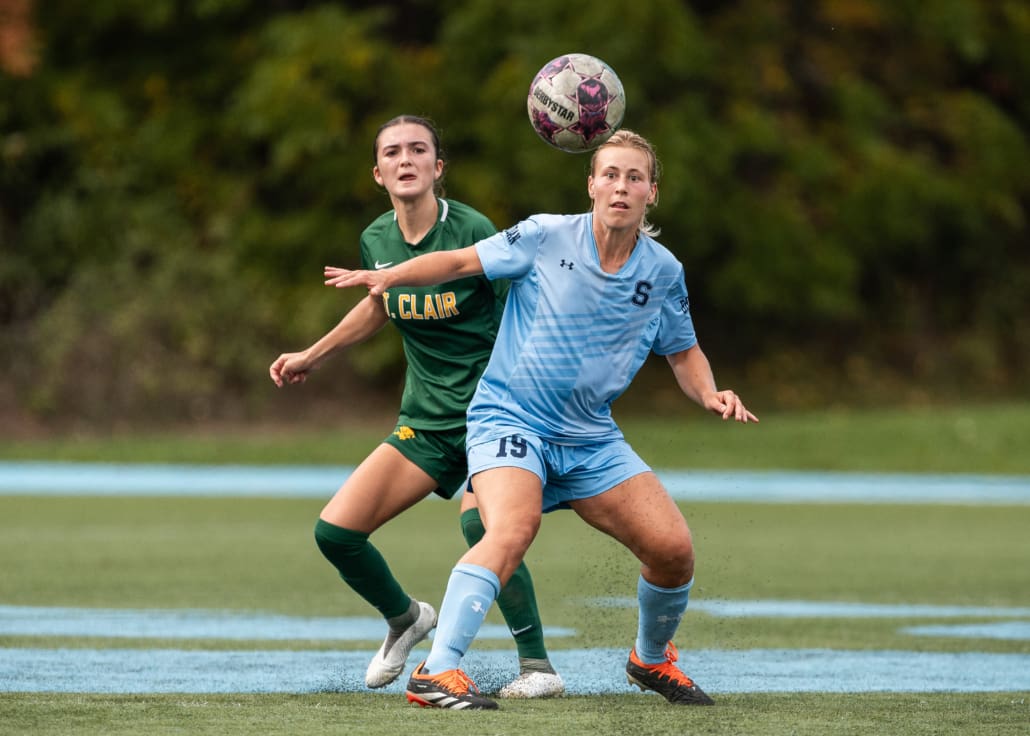 Ontario Colleges Athletic Association soccer action between the St. Clair Saints and Sheridan Bruins on September 27, 2025 at Sheridan College