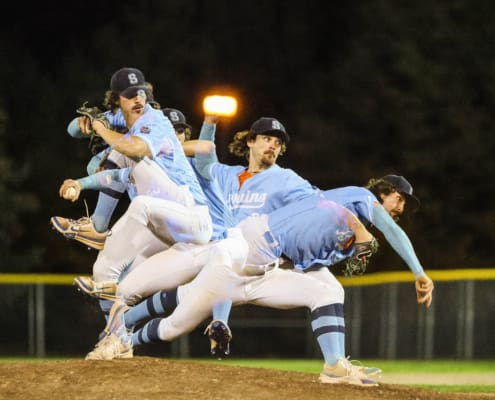 Ontario Colleges Athletic Association baseball action between the Durham Lords and Sheridan Bruins on September 30, 2025 at Quenippenon Meadows Community Park