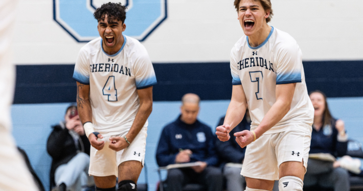 Ontario Colleges Athletic Association volleyball action between the Boreal Vipères and Sheridan Bruins on February 8, 2026 at Sheridan College in Oakville