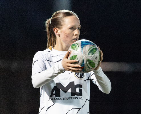 Ontario Premier League soccer game between Scrosoppi SC and Burlington SC on April 11, 2026 at Corpus Christi in Burlington